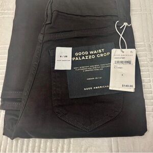 Good American Black Good Waist Palazzo Crop Pants 28